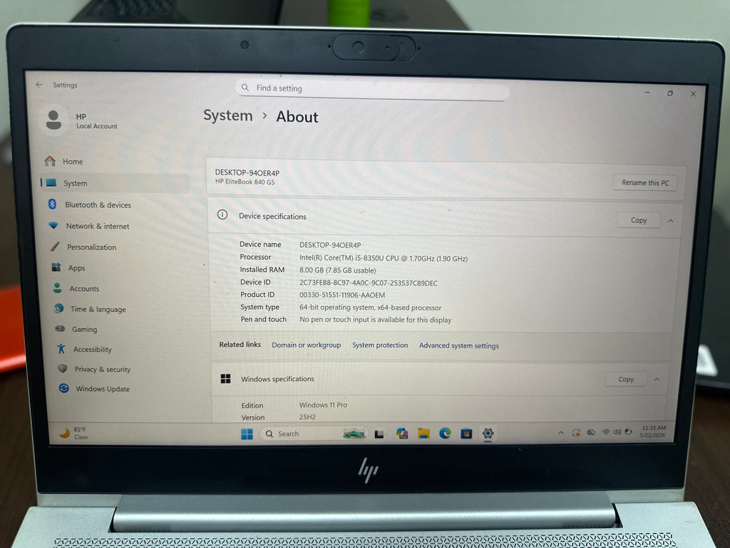 HP EliteBook 840 G5 Core i5 8th Gen | 8GB RAM | 256GB SSD | Clean Condition Laptop