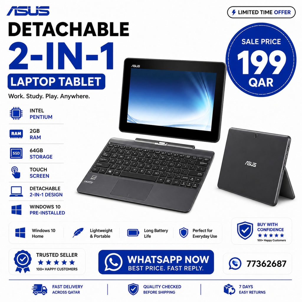 ASUS Detachable 2-in-1 Laptop Tablet | Intel Pentium | 2GB RAM | 64GB Storage | Windows 10