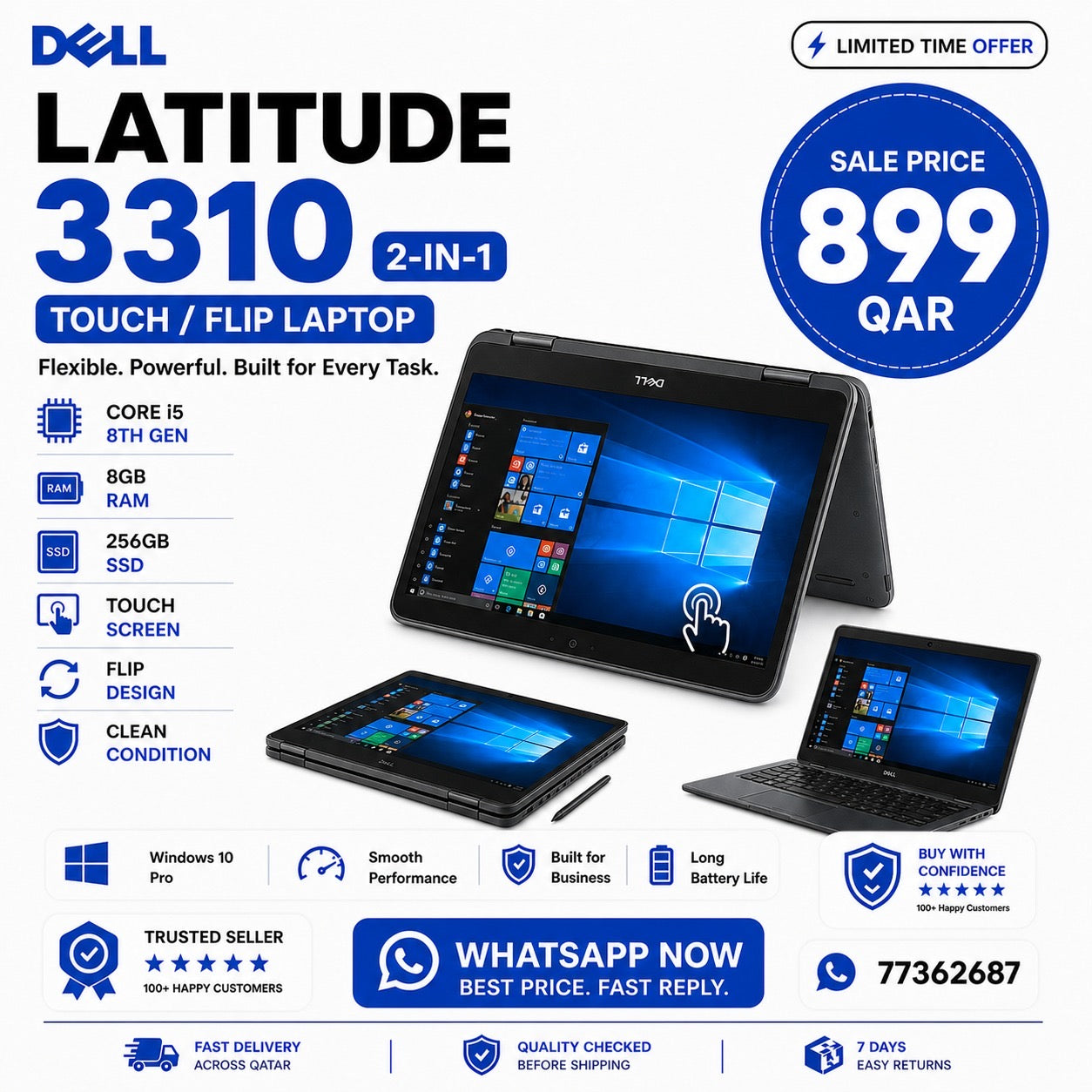 Dell Latitude 3310 2-in-1 Core i5 8th Gen | 8GB RAM | 256GB SSD | Touch/Flip | Clean Condition