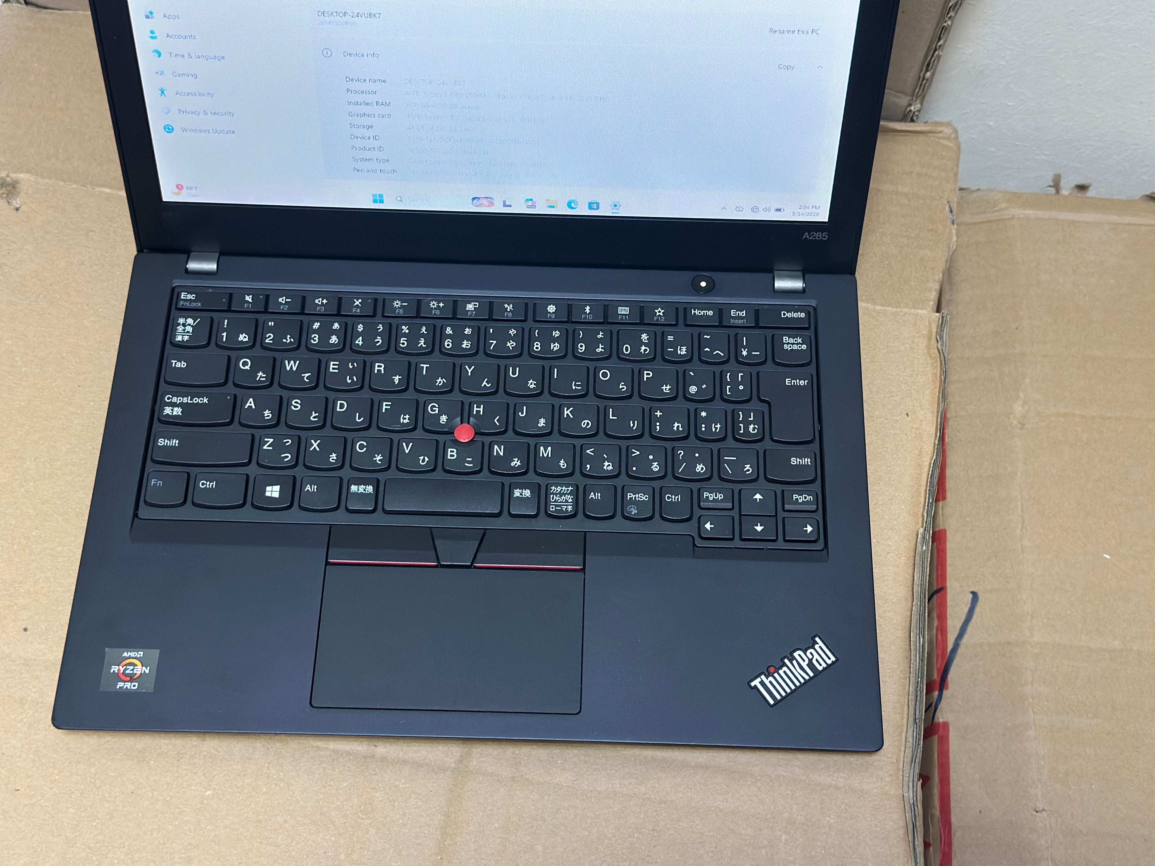 Lenovo ThinkPad A285 Ryzen 5 Pro Laptop | 8GB RAM | 256GB NVMe SSD | Radeon Vega 8 Graphics