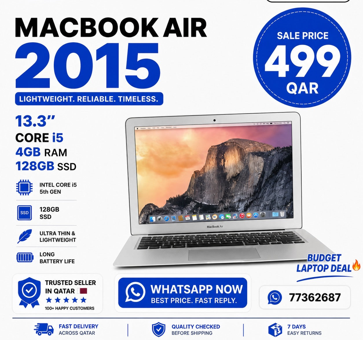 MacBook Air 2015 13.3” – Core i5 | 4GB RAM | 128GB SSD