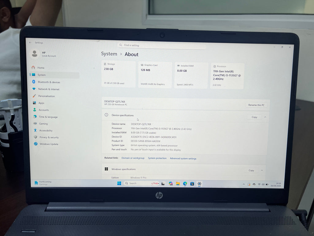HP 250 G8 | Core i5 11th Gen | 8GB RAM | 256GB SSD | 15.6” Display | Numeric Keypad | Slim Business Laptop