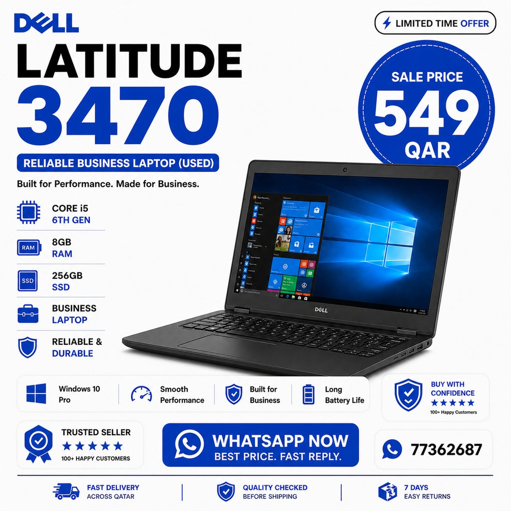 Dell Latitude 3470 | Core i5 6th Gen | 8GB RAM | 256GB SSD | Reliable Business Laptop (Used)