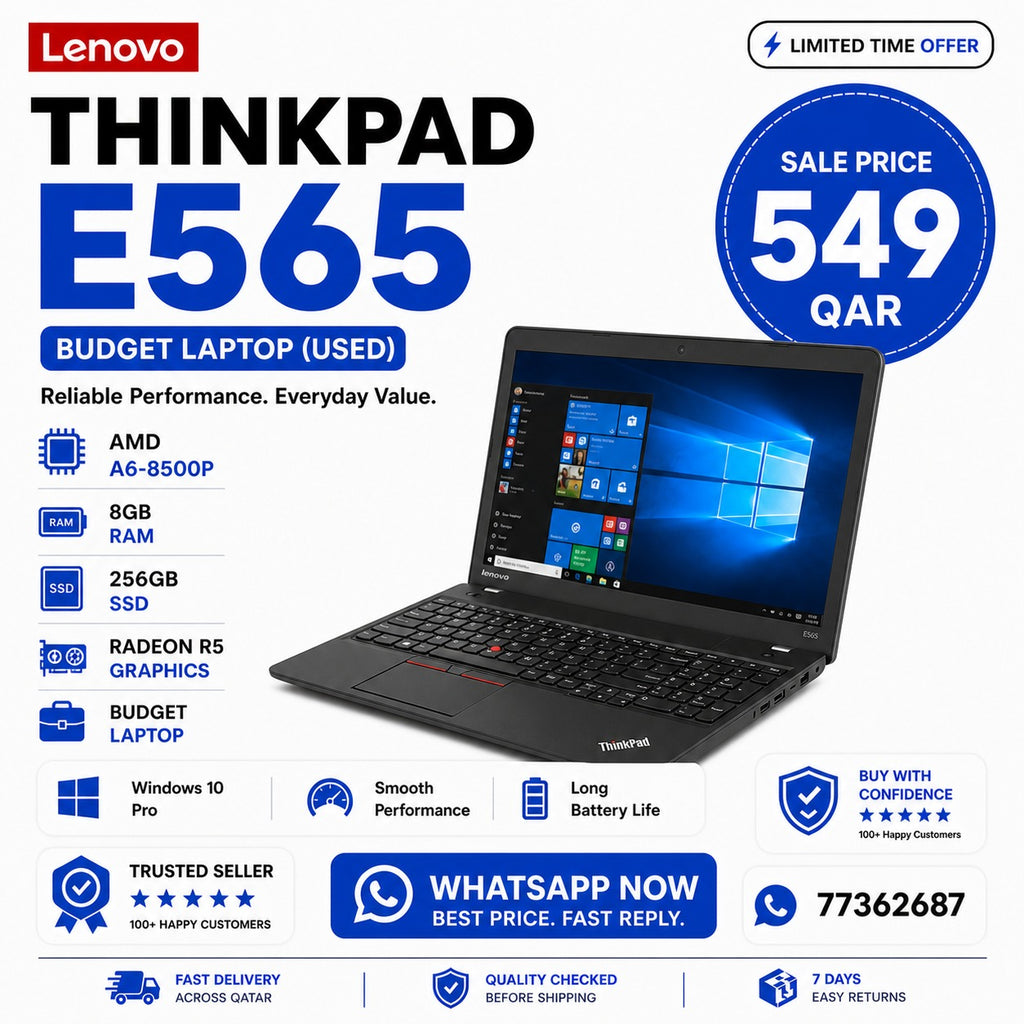 Lenovo ThinkPad E565 | AMD A6-8500P | 8GB RAM | 256GB SSD | Radeon R5 Graphics | Budget Laptop (Used)